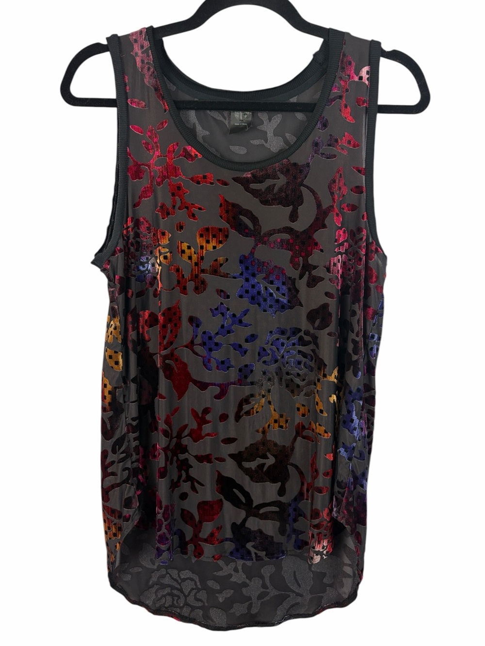 Desigual Burnout Velvet Floral Tank Top Multicolor Sheer Sleeveless Medium